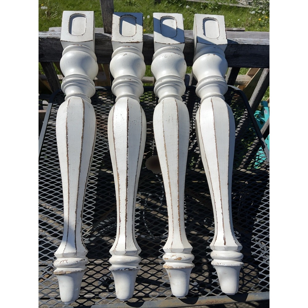4 VTG Reclaimed Salvage Thick Farm Table Wood Legs 29" White Heavy Chunky Ornate